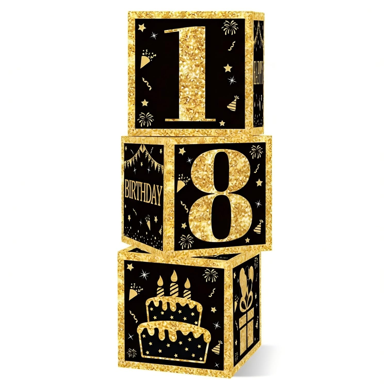 3PCS 18th Birthday Decorations Box for Boys Girls, Large 26cm Paperboard Keepsake Memory Gift Box Set for 18th Birthday Party Supplies, Decor & Present Wrapping