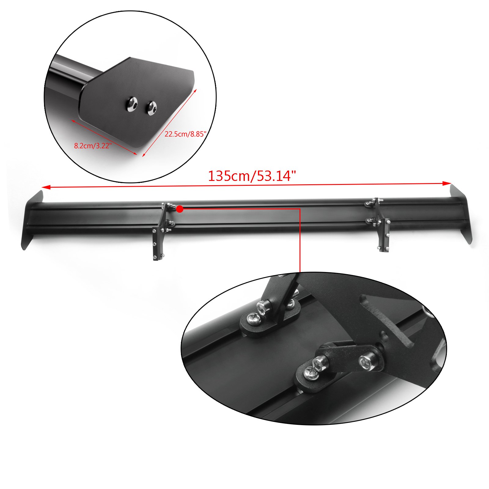 Topteng Alerón para Coche, 53 Pulgadas, 135 cm, Aluminio Ajustable, alerón Trasero de Carreras, Color Negro, Universal