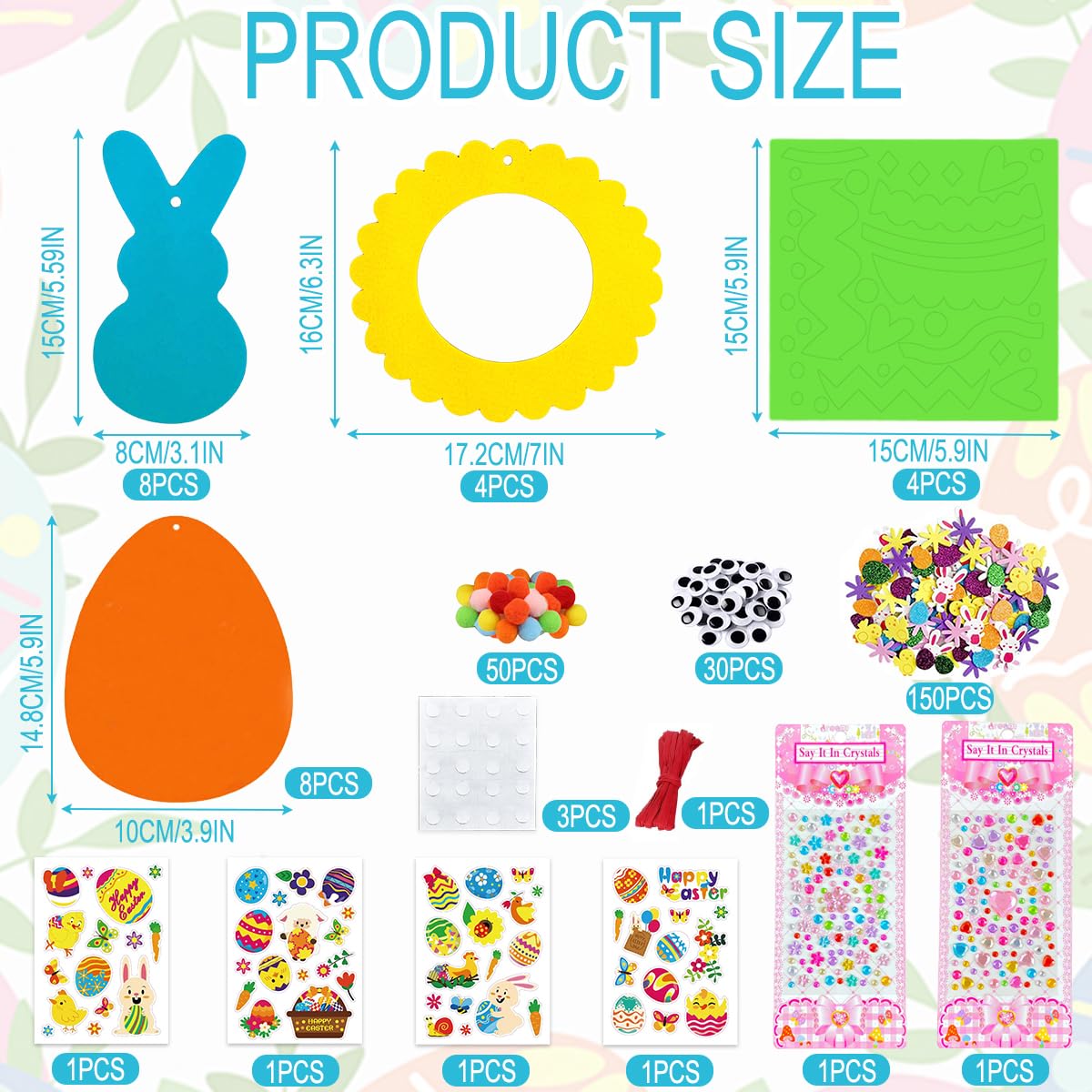 Kit DIY Œufs De Pâques Auirshiky - Feutre, Autocollants, Strass, Fleurs - Loisir Créatif Enfants