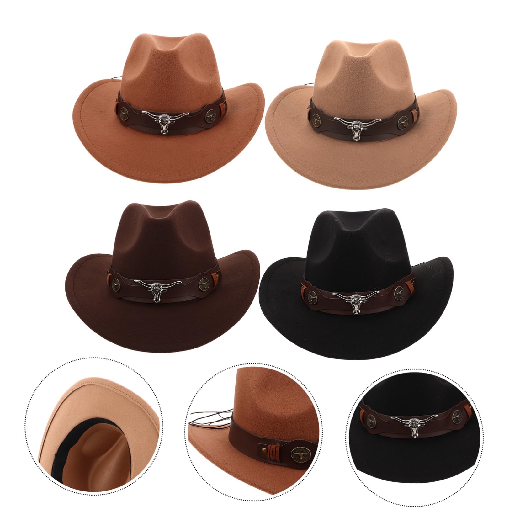4pezzi Cappello Western Uomo Fibbia Regolabile Cappello Cowboy Unisex per Stagione Calda e Festival Realizzato in Morbido
