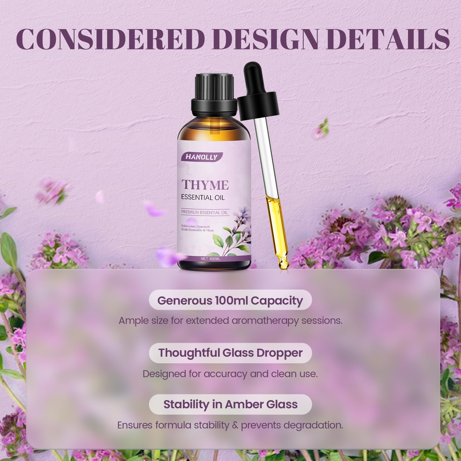 Hanolly Olejek Eteryczny Z Tymianku 100 ml, Naturalny Olejek Tymiankowy, Odpowiedni Do Dyfuzorów Aromaterapeutycznych, Produktów Do Pielęgnacji Skóry I Świec Zapachowych.