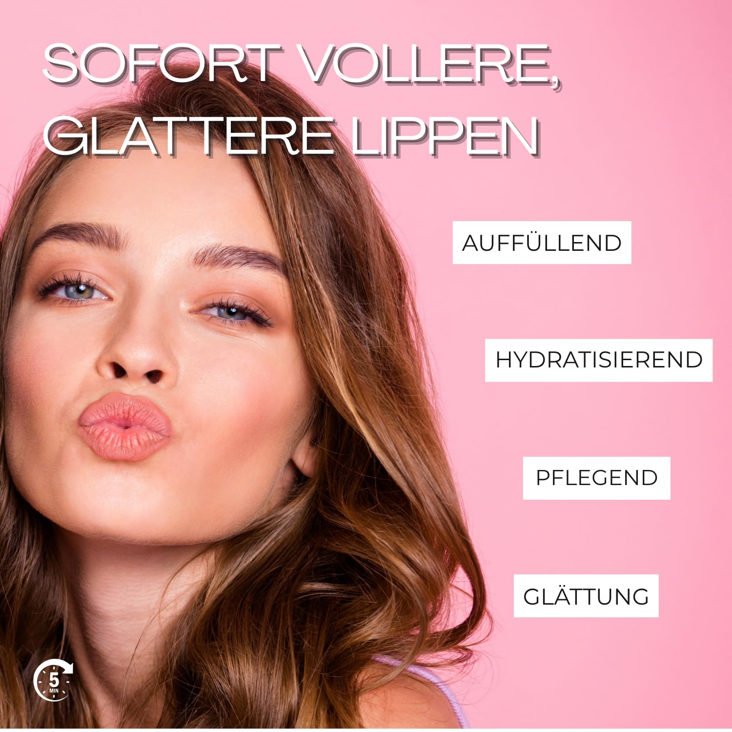 Sofortiger Lippenauffüller | aufgefüllte & füllige Lippen | vollere & weichere Lippen | reduziertes Erscheinungsbild von feinen Linien | Hyaluronsäure | helles Serum | 5 ml