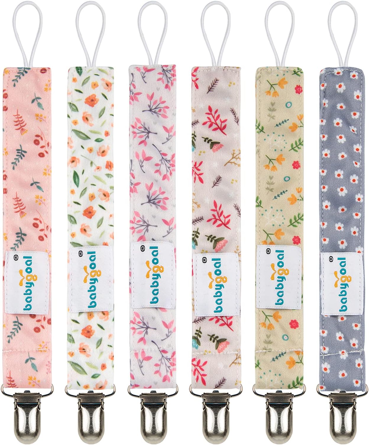 Babygoal Floral Pacifier Clips, 6 Pack Pacifier Holder Clips 6MP21
