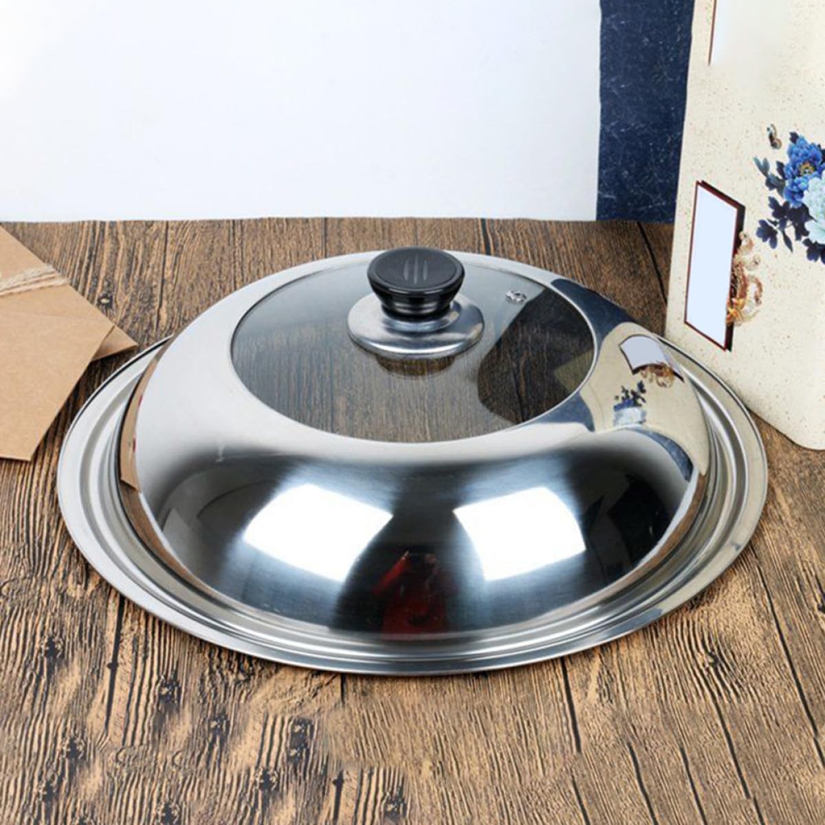Couvercle de Poêle en Acier Inoxydable 34 CM Couvercle de Casserole en Métal Résistant à la Chaleur Compatible avec Plusieurs Feux Anti-Éclaboussures Accessoires de Cuisine