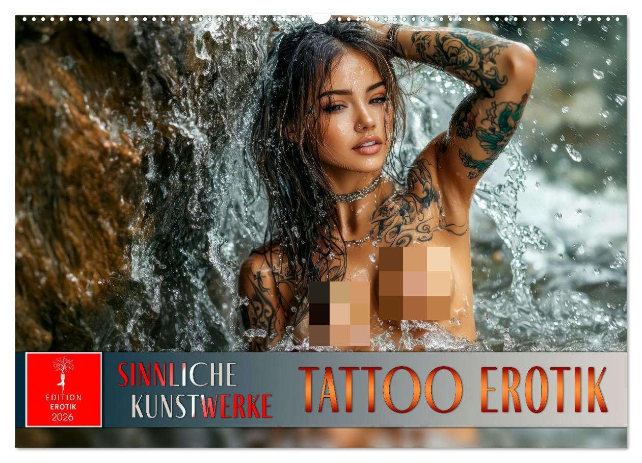 Tattoo Erotik - Sinnliche Kunstwerke (Wandkalender 2026 DIN A2 quer), CALVENDO Monatskalender: Tätowierung auf nackter Haut. (CALVENDO Erotik)