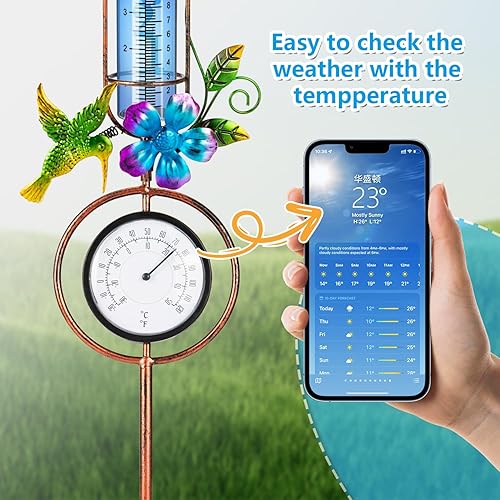 Miniatura 4 de Ricihene Medidor de lluvia, calibre de lluvia de vidrio de capacidad de 7 pulgadas para exteriores con números grandes, medidor de lluvia