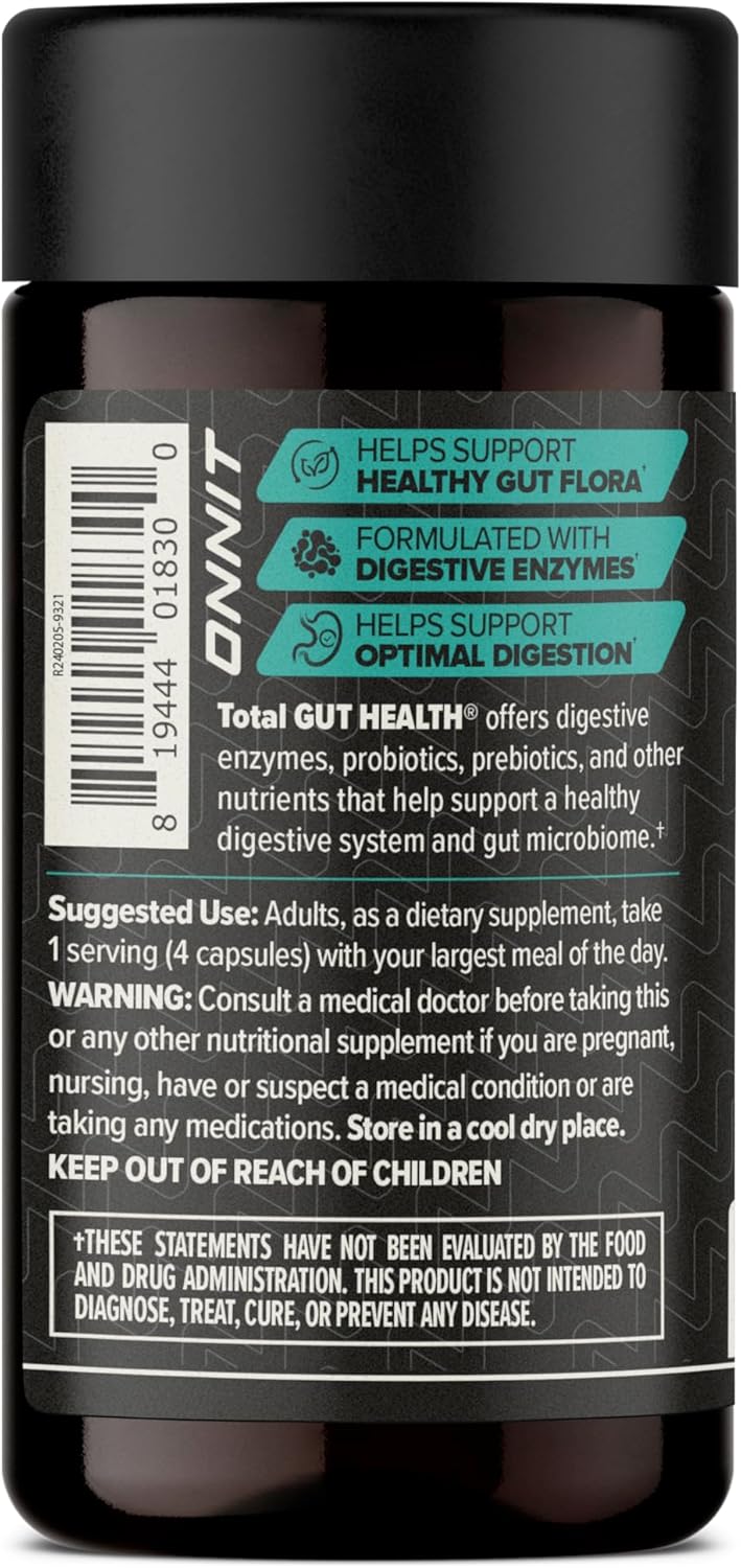 ONNIT Total Gut Health Daily Digestive Support, IGEN™ Non-GMO Tested Digestion Supplement for Women and Men with 7 Strains of Probiotics, Prebiotics, Enzymes and Betaine HCL, 60 Count - Image 2