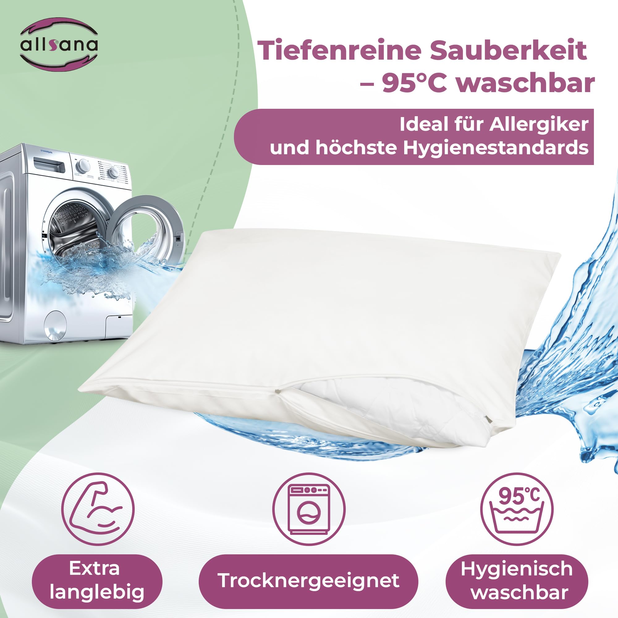 Housse De Coussin Anti-acariens Allsana 40x140 Cm - Hypoallergénique, Lavable 95°C, Pour Allergiques