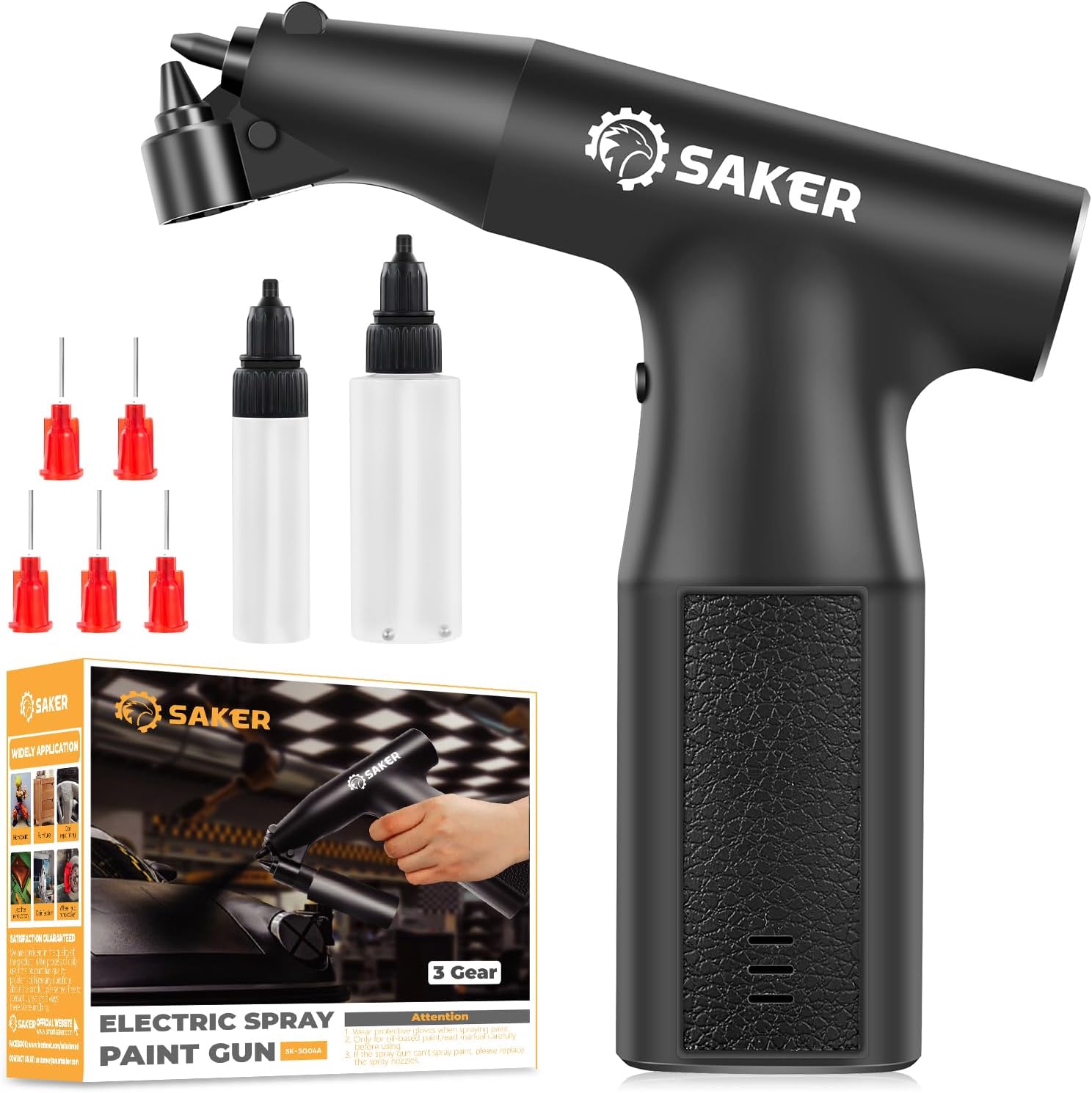 Saker Electric Spray Paint Gun for Cars, Handheld Electric Spray Paint Gun, High Power Portable Paint Sprayer, Cordless Spray Paint Gun for Painting Cars, Spray Paint Gun for Car and DIY(3 Gears)