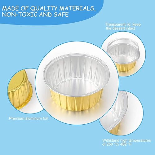 Miniatura 6 de Juego de 200 moldes para magdalenas de 4.2 fl oz con tapas y cucharas, 100 moldes reutilizables de papel de aluminio de 5 onzas, 100 mini cucharas