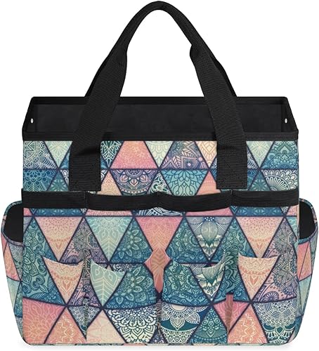 Miniatura 2 de Ethnic Triangle Pattern Garden Tool Tote Bag for Women Men Gardening Tool Storage Bags with 10 Pockets Standable Garden Home Tool Kits Organizer for