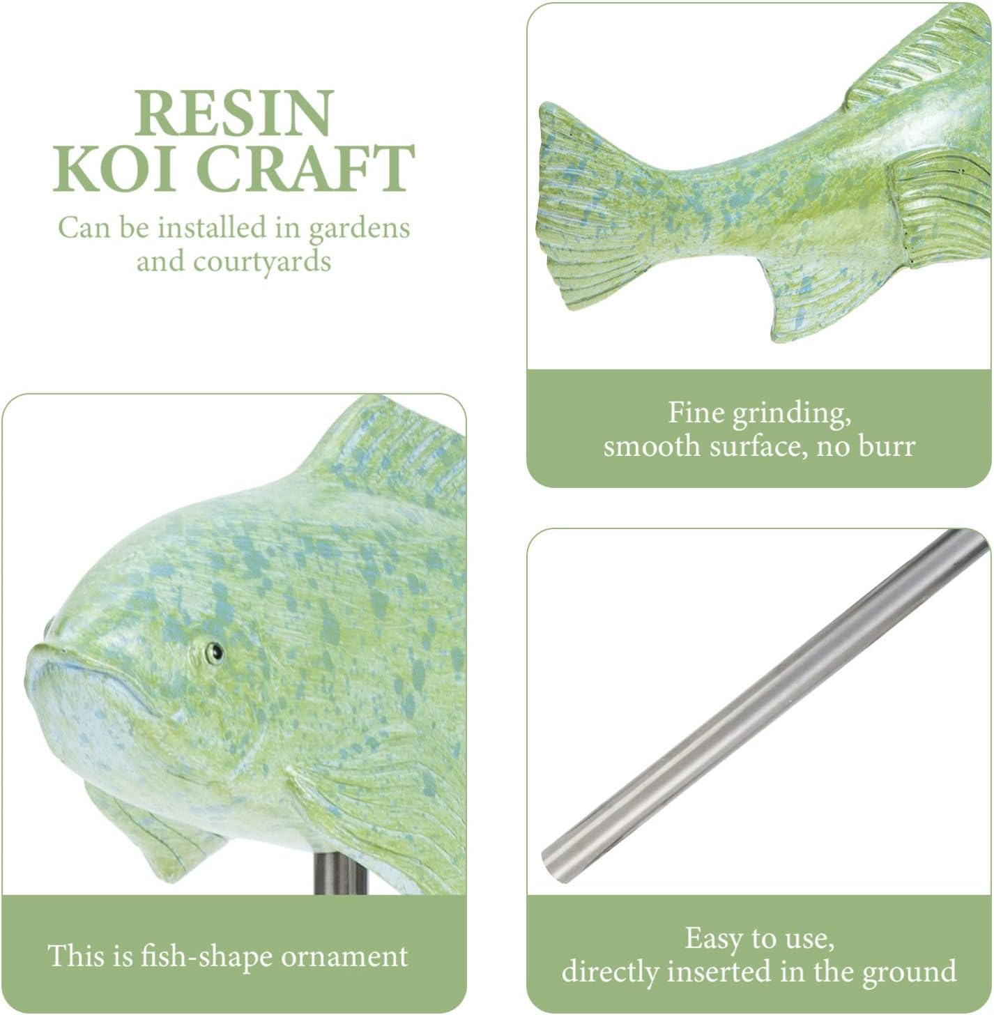 Yardwe Koi Resin Crafts Garden Fish Ornaments Outdoor Garden Decoration Stakes Decorative Outdoor Decor Ornaments Fish Small Stakes for Light Green