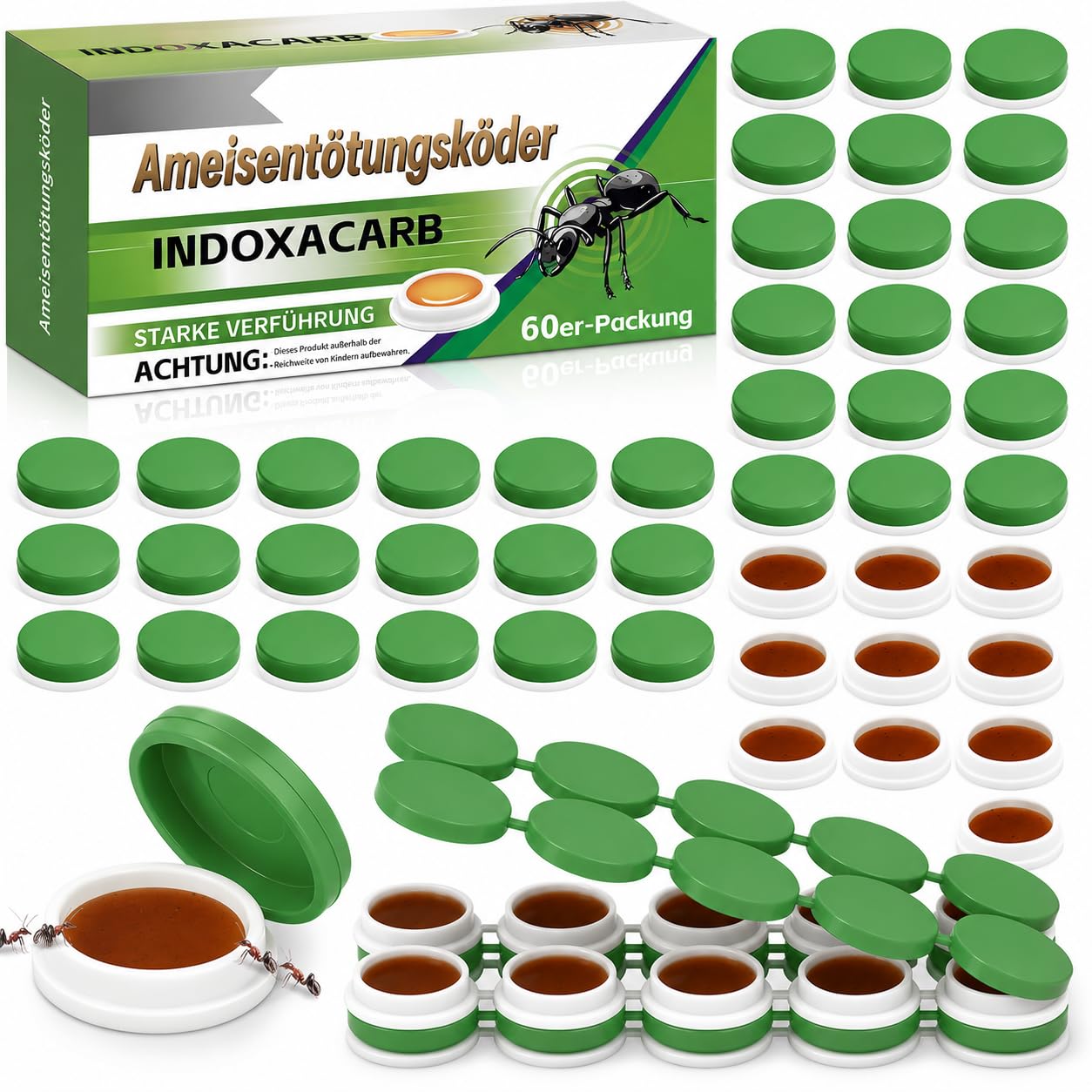 Ant Bait Stations (60 Pack) - Mess-Free Indoor Traps for Home and Kitchen, Enclosed Placement Stations for Continuous Household Support, Long-lasting Formula