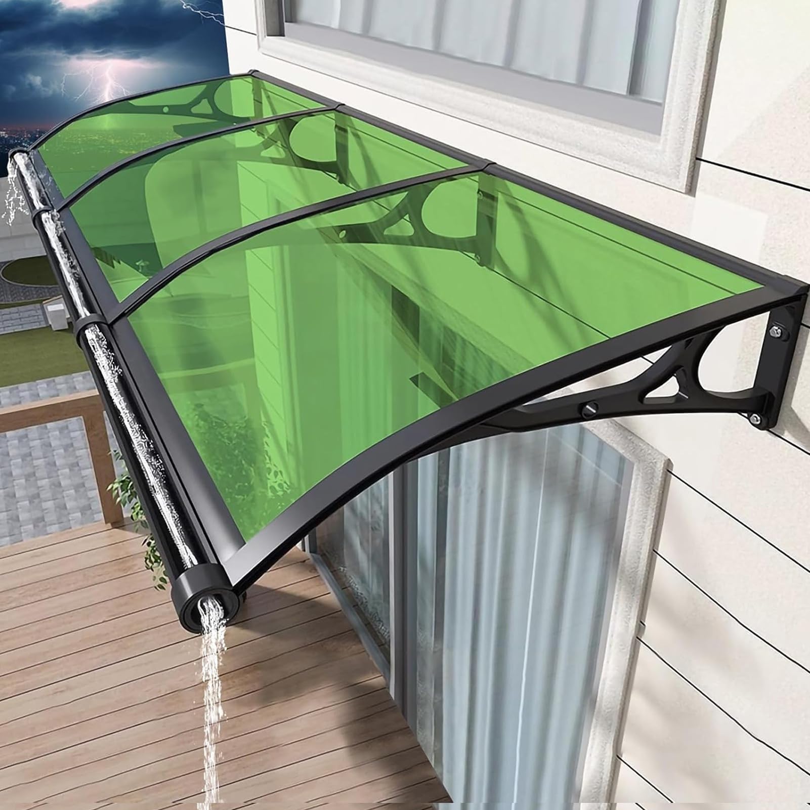 MSHGSKU Outdoor Door Canopy, UV Rain Snow Protection Awning for Front Door Terrace, Waterproof Overhead Shelter with Metal Bracket (Green, 120x200cm)