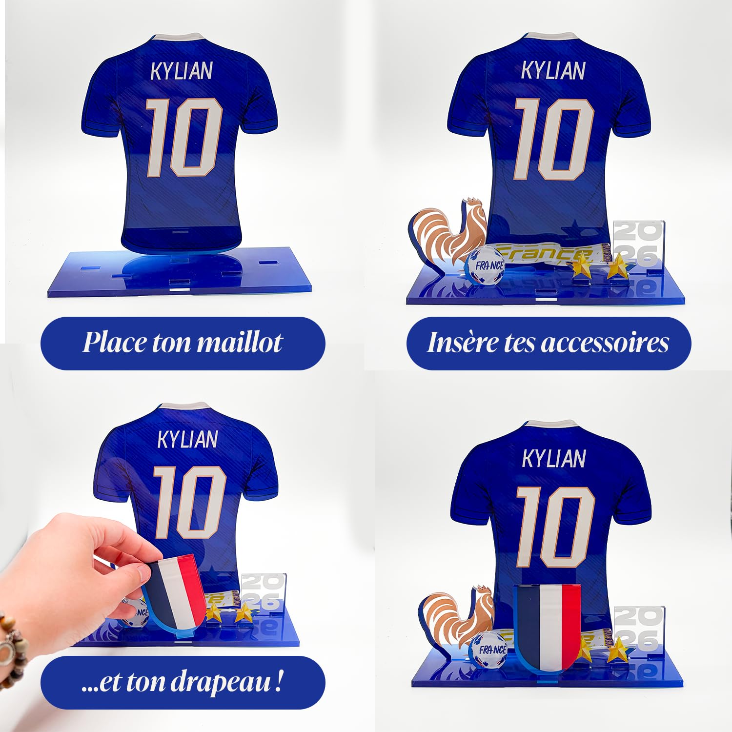Kit Acrylique 3D Football France – Personnalisable Prénom & Numéro – Coupe du Monde 2026 – Décoration Supporter – Fabriqué en France (Bleu) | Personnalisable – Prénom & Numéro au choix