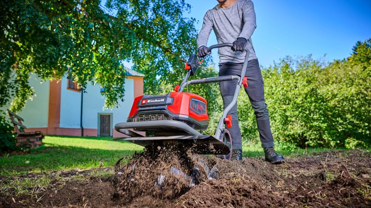 Einhell Akumulatorowa glebogryzarka GP-CR 36/45 Li E BL- Solo Power X-Change (36 V, bezszczotkowa, szerokość robocza 45 cm, głębokość robocza 23 cm, koła z regulacją wysokości, bez akumulatora)