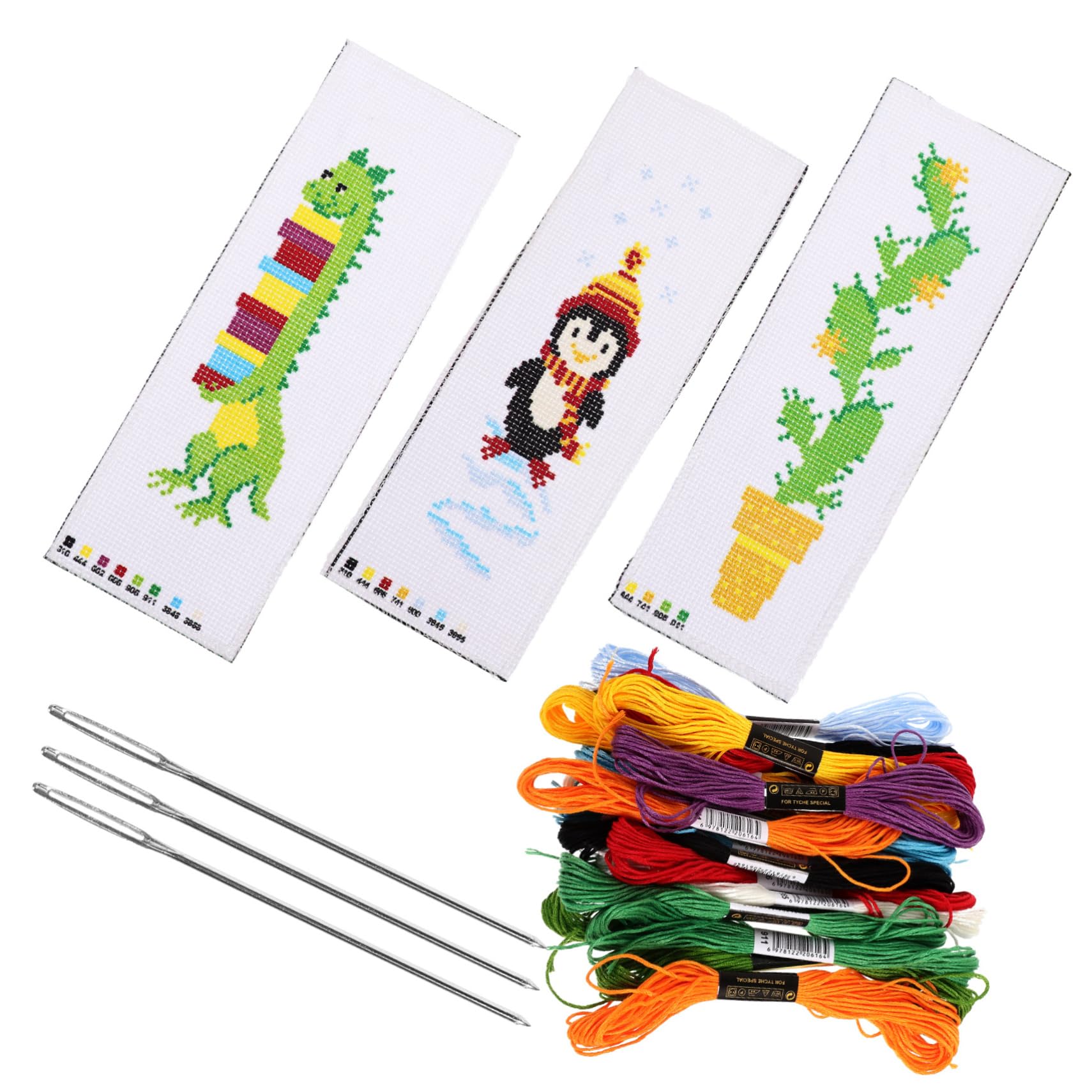 TEHAUX 9juegos Materiales Para Marcadores De Libro De Bordado Kits De Bordado De Punto De Cruz Diseños De Pingüino y Cactus
