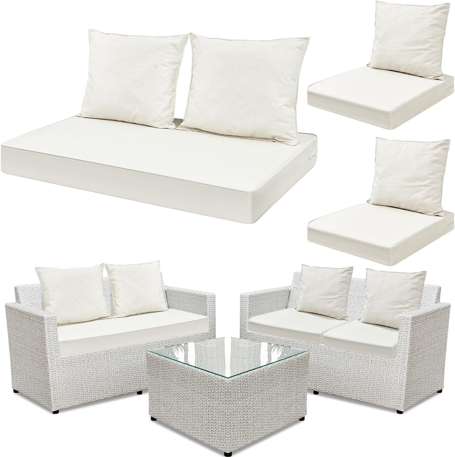 Barydat 3 Pcs Indoor Outdoor Deep Seating Loveseat Cushion Set 46 x 26'' and Deep Seating Cushion Set 23 x 26'' for Patio Furniture Christmas(Beige)