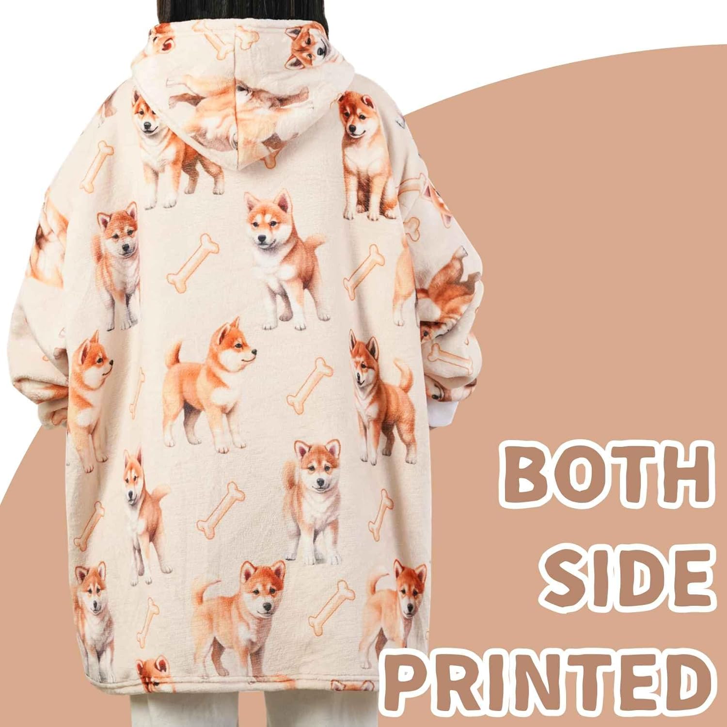 Shiba Inu Gifts for Dog Lovers & Dog Mom, Wearable Flannel Shiba Inu Blanket Hoodie with Two Large Pocket - Image 2