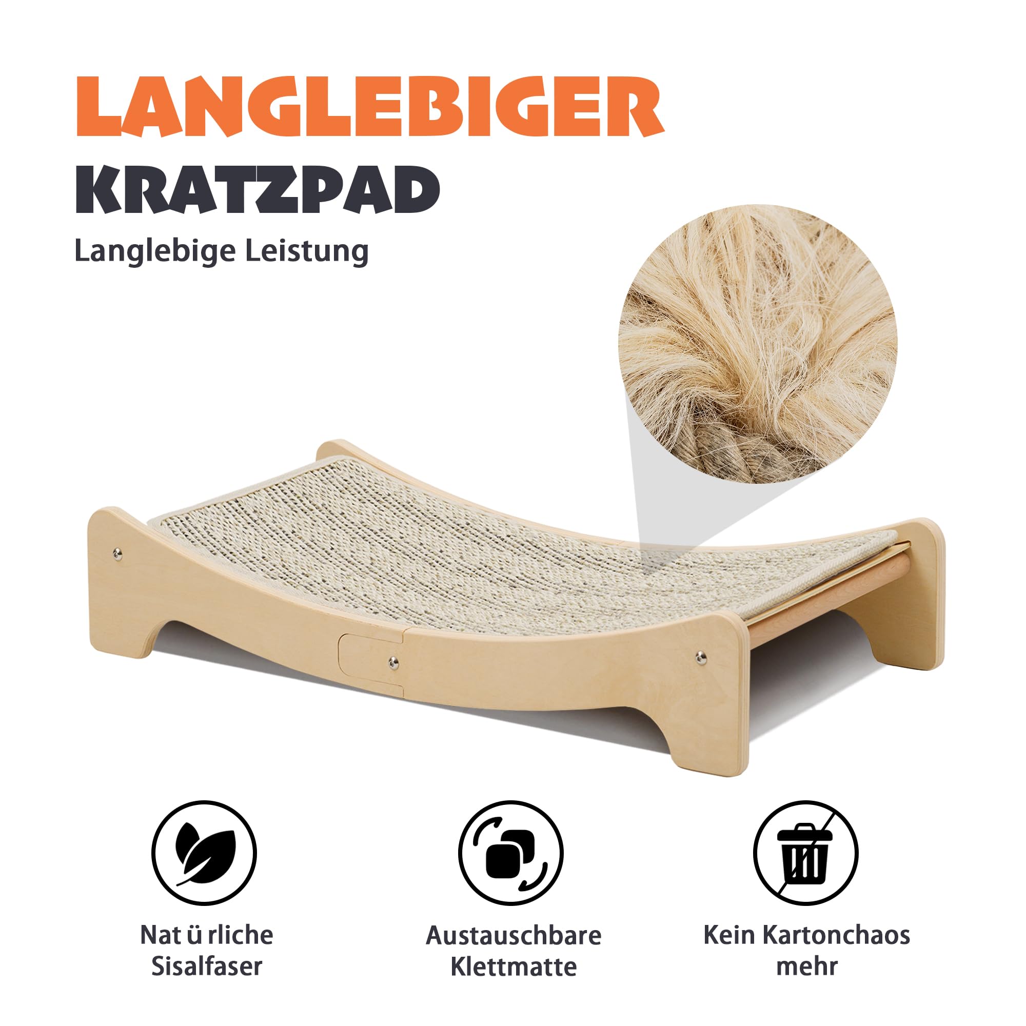 PETKARAY Sisal-Kratzbrett für Katzen, gebogener Sisal-Kratzbaum, große Kratzmatte für Hauskatzen, strapazierfähiges Lounge-Bett für Kätzchen