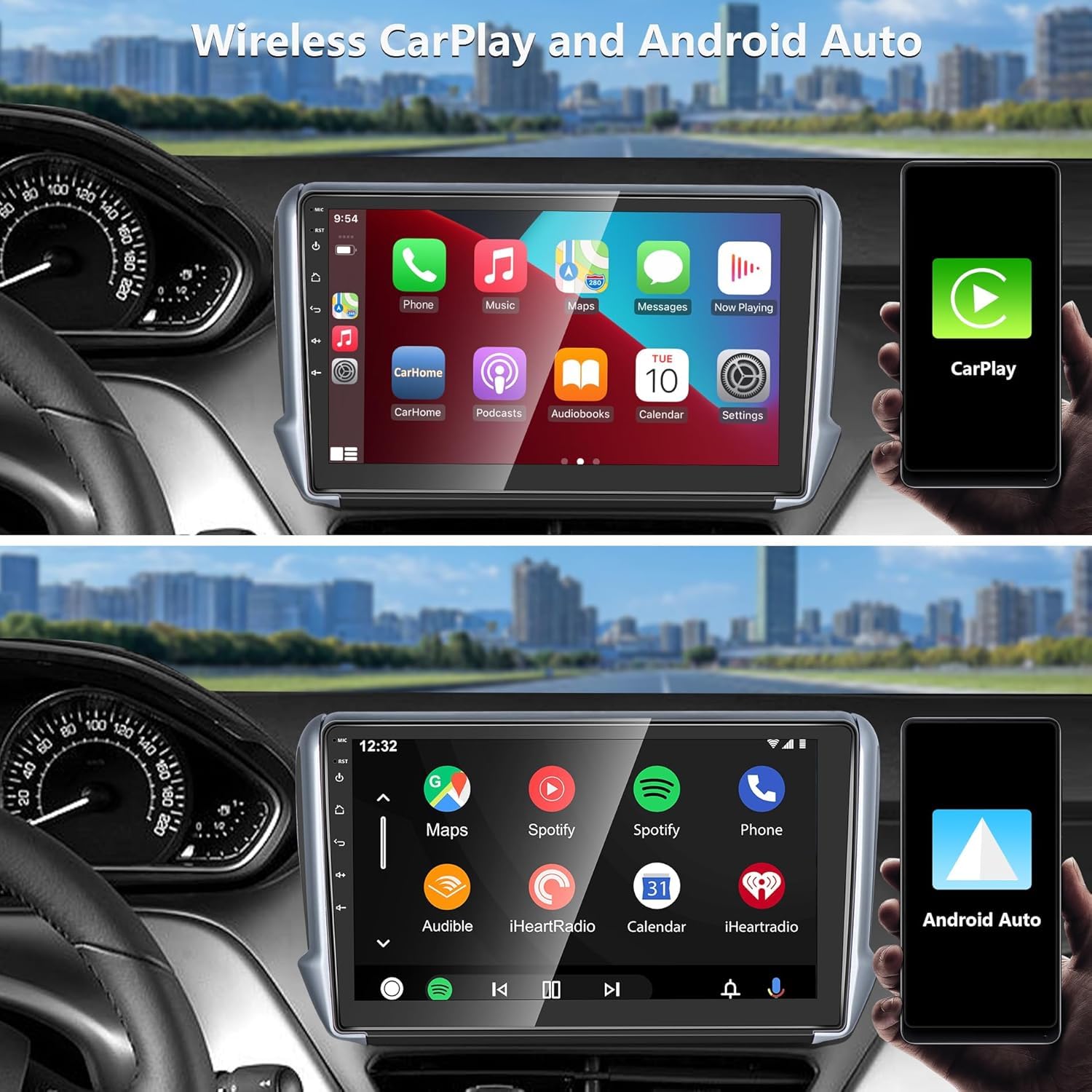 Autoradio Peugeot 208/2008 2012-2018 Wireless Carplay&Android Auto | 10.1" Écran Tactile avec Navigation GPS/caméra de recul/Bluetooth/WiFi/Miror Link/MIC/FM/SWC
