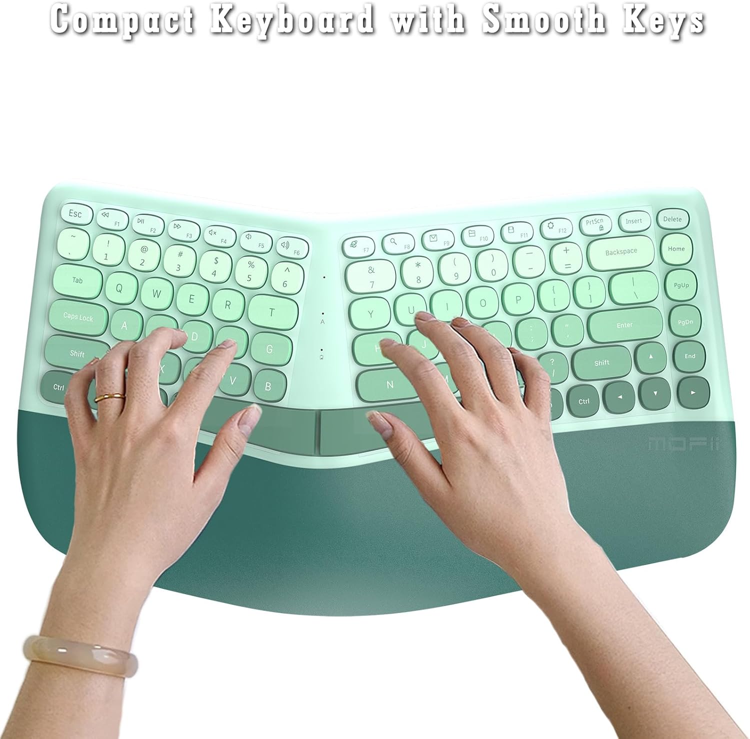 Wireless Keyboard and Mouse Combo, 84-Key Ergonomic Membrane Keyboard Curved Split Keys with Wrist Rest & 6-Key Vertical Mouse, Cordless Set for Win/Mac, Mint Green (AAA Batteries Included)