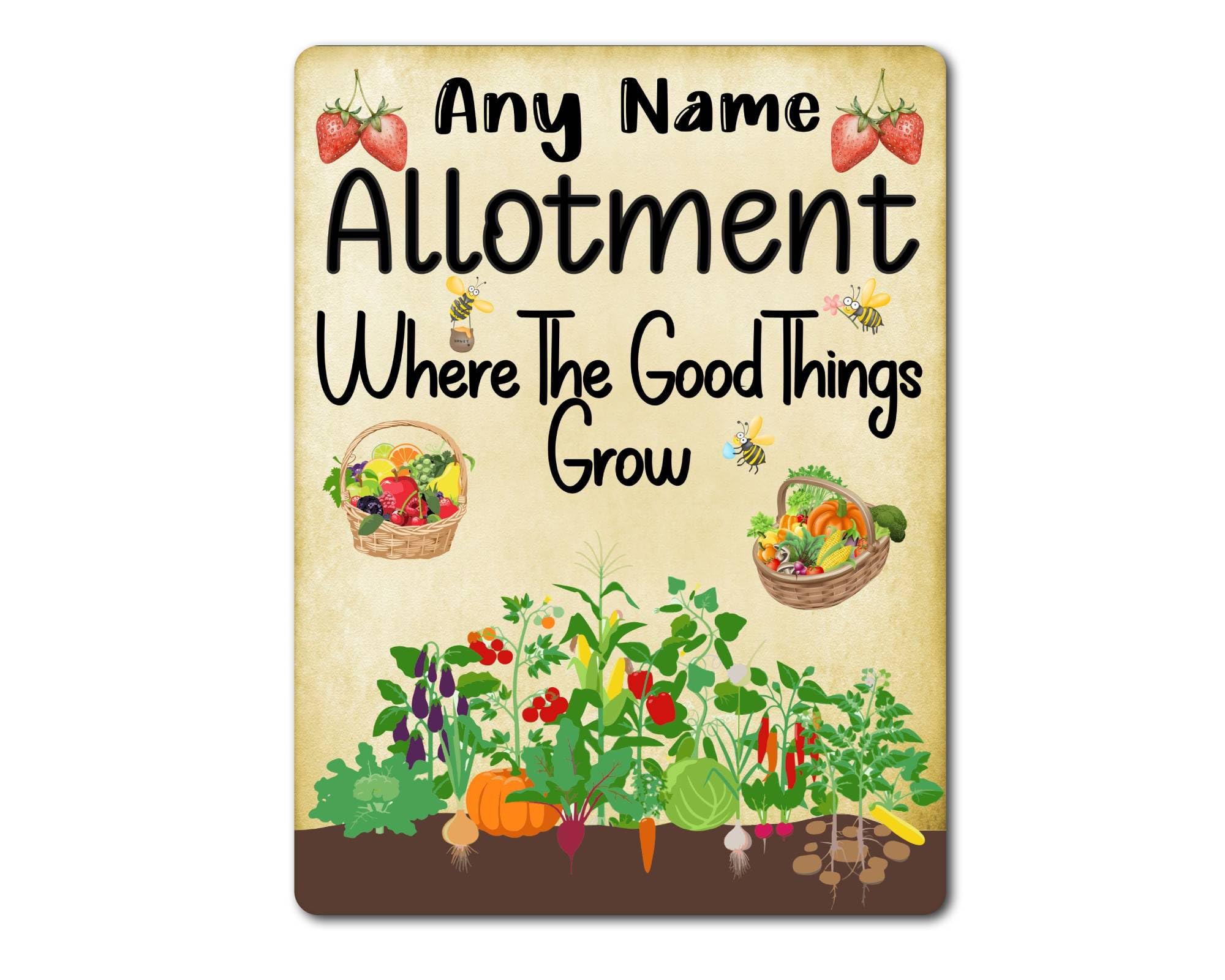 Decalarama Vibrant Colors Personalised Allotment Metal Sign Gift – Any Name Allotment Where The Good Things Grow - Cute Fun Novelty Garden Aluminium Present
