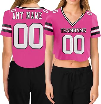 Custom Womens Cropped Football Jersey,Personalized Crop Top Streetwear Sportswear Hip Hop Hipster Tshirts