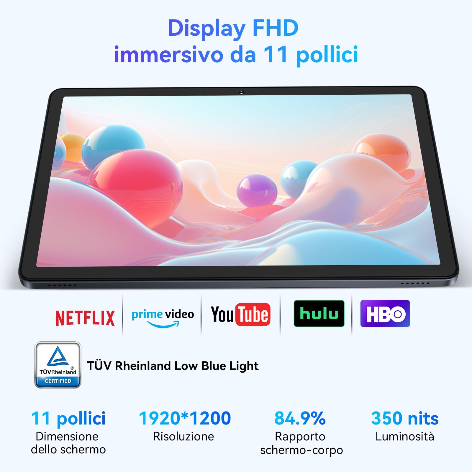 TABWEE W90 Tablet Android 15-11 Pollici FHD - 24GB RAM + 256GB ROM - Tablet in Offerta con Widevine L1, 4G LTE/5G WiFi, Octa Core T615, 8000mAh, Foto AI 16MP+8MP, TÜV, GPS, Gemini AI