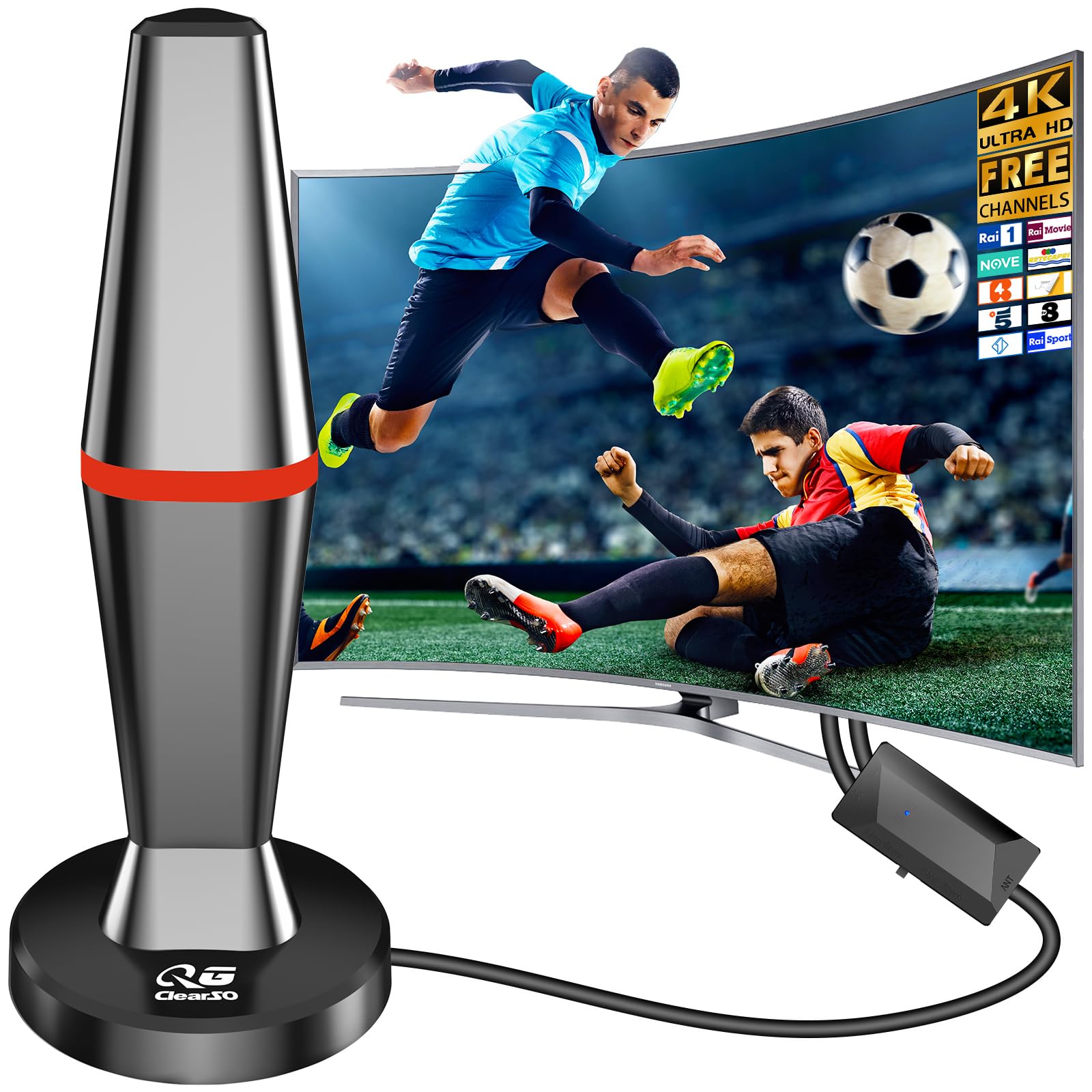 Antena de TV interna amplificada con base magnética, recepción 360° DVB-T