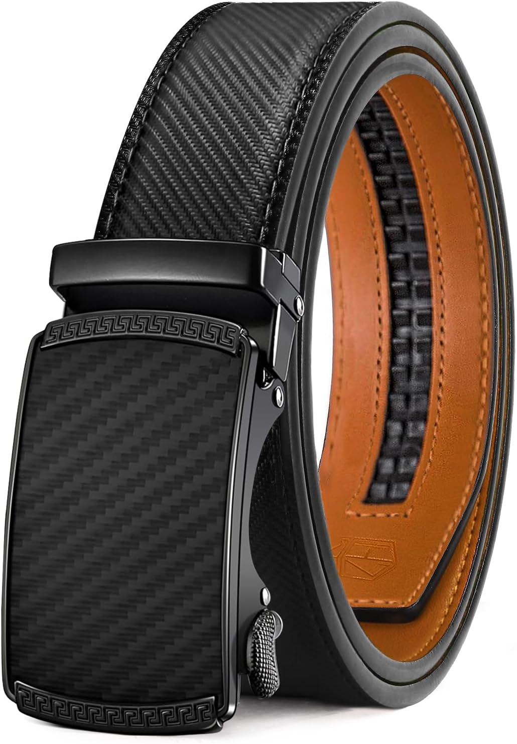 Leather Belt for Men Ratchet Belt Dress with 1 3/8" Premium Leather,Slide Belt with Easier Adjustable Automatic Buckle,Trim to Fit Size 30"-36"