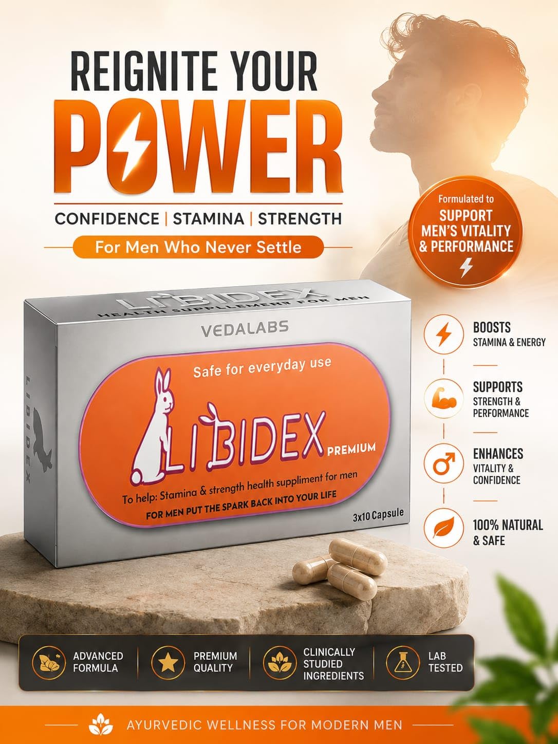 VEDALABS Libid-X Premium Health Supplement for Men | Daily Wellness & Vitality Support Capsules | 30 Count | 3x10 Blister Pack — Amazon image 3
