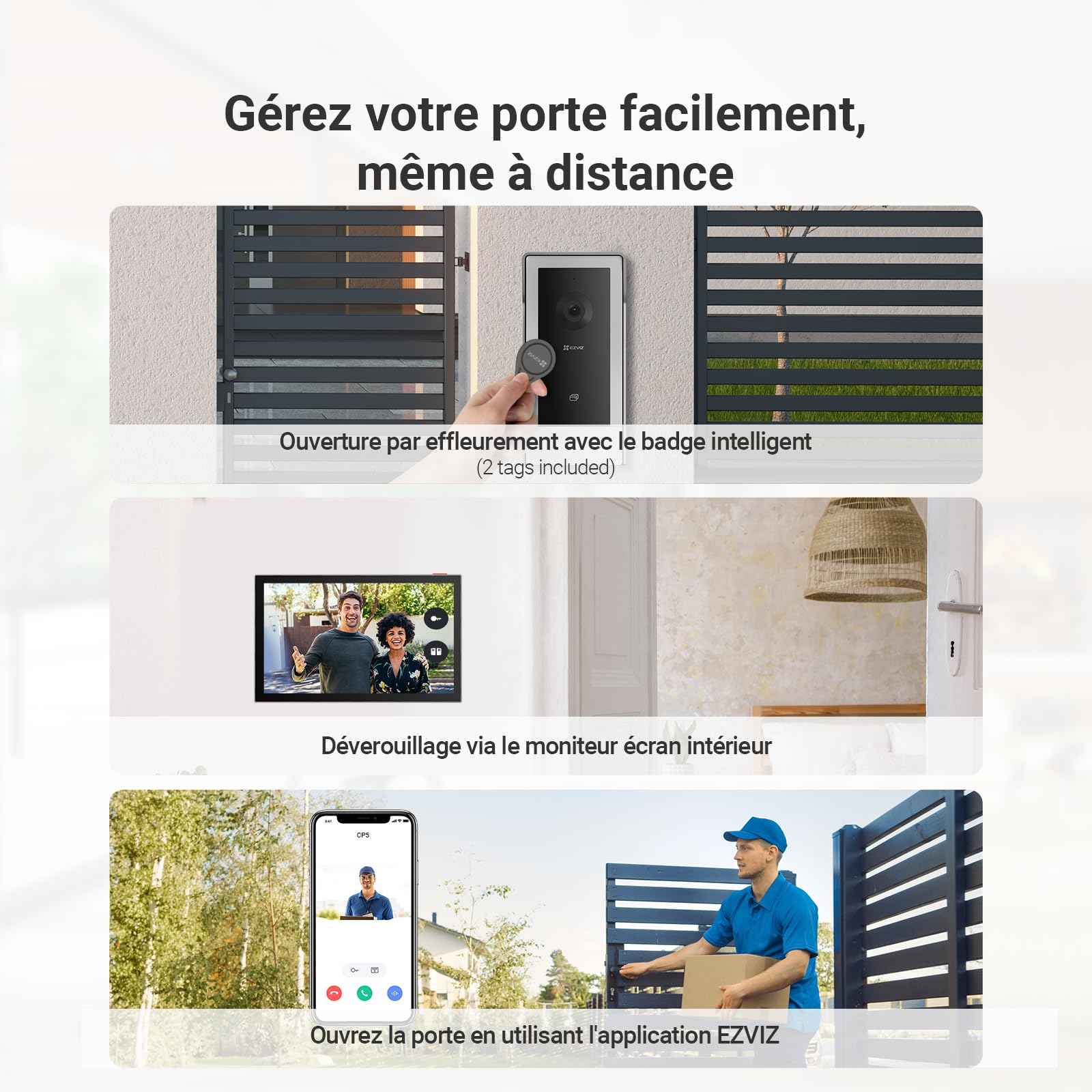 EZVIZ Moteur Portail Coulissant et Interphone Filaire, Vantaux Max 6m, Sécurité avec Détection d'Obstacle, Moniteur Tactile Couleur 7‘’，Déverrouillage à Distance, Audio Bidirectionnel