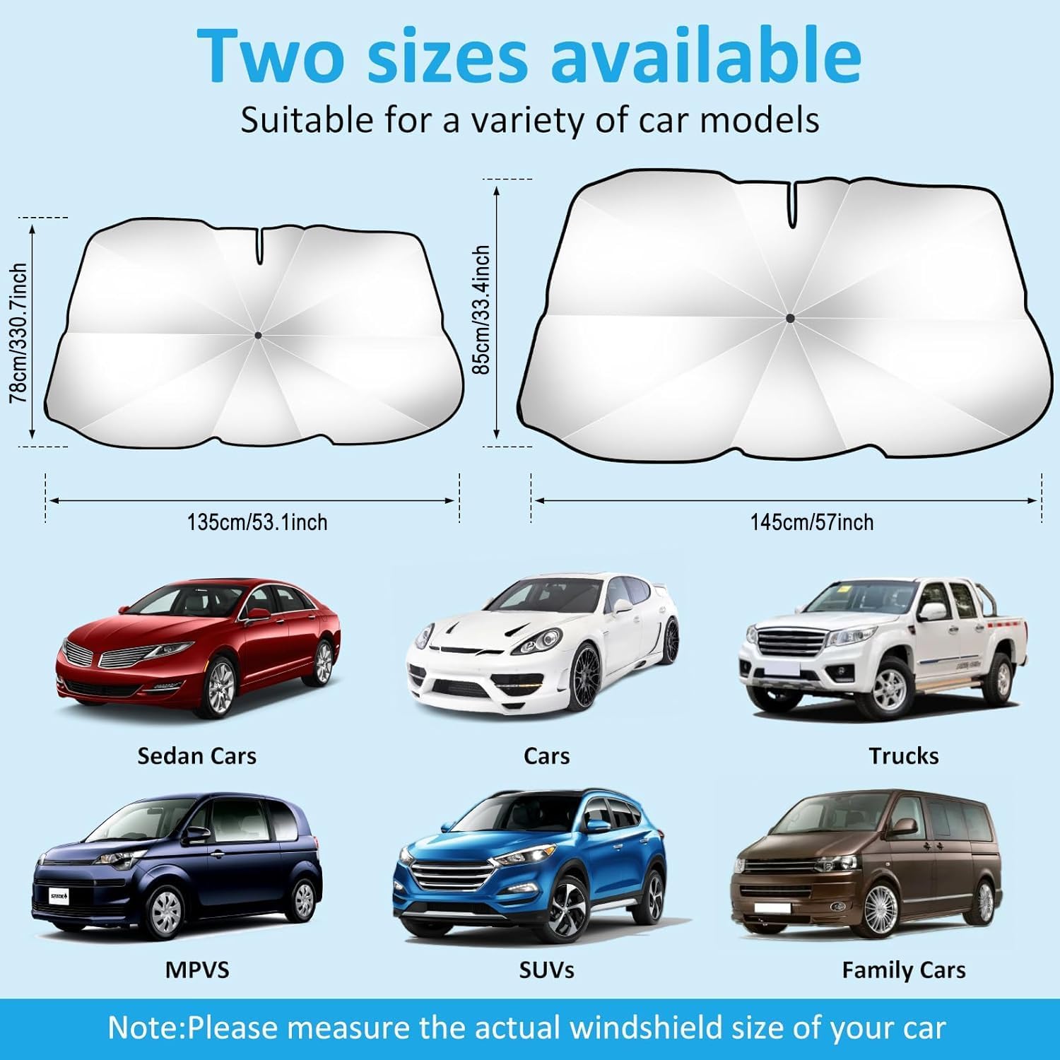 Parapluie Pare Soleil Voiture 145×85cm Parasol de Pare-Brise pour Voiture,Pare Soleil Soiture Avant Pliable Blocage des UV et de la Chaleur pour la Plupart des Voitures
