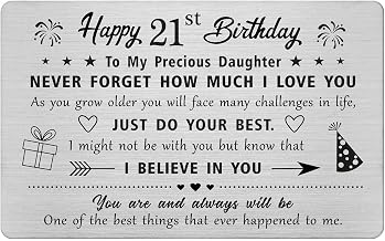 FALOGI 21st Daughter Birthday Cards, 21 Year Old Birthday Gifts Daughter, Metal Engraved Wallet Card