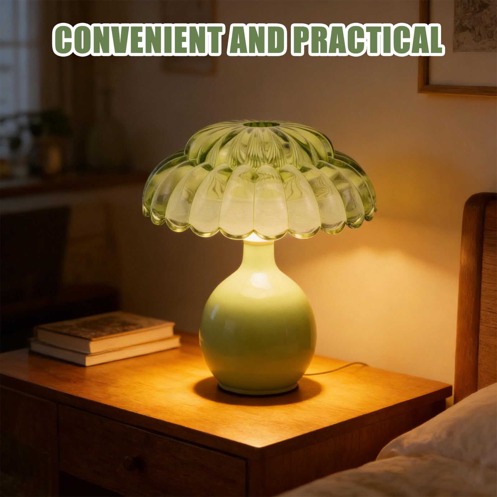 Alipis Abat-jour Vintage en Verre Vert Écaille de Tortue, Abat-jour de Remplacement pour Lampe de Chevet Suspendre, Format Petit Ouverture Inversée, Compatible Douille E26/e27, Éclairage