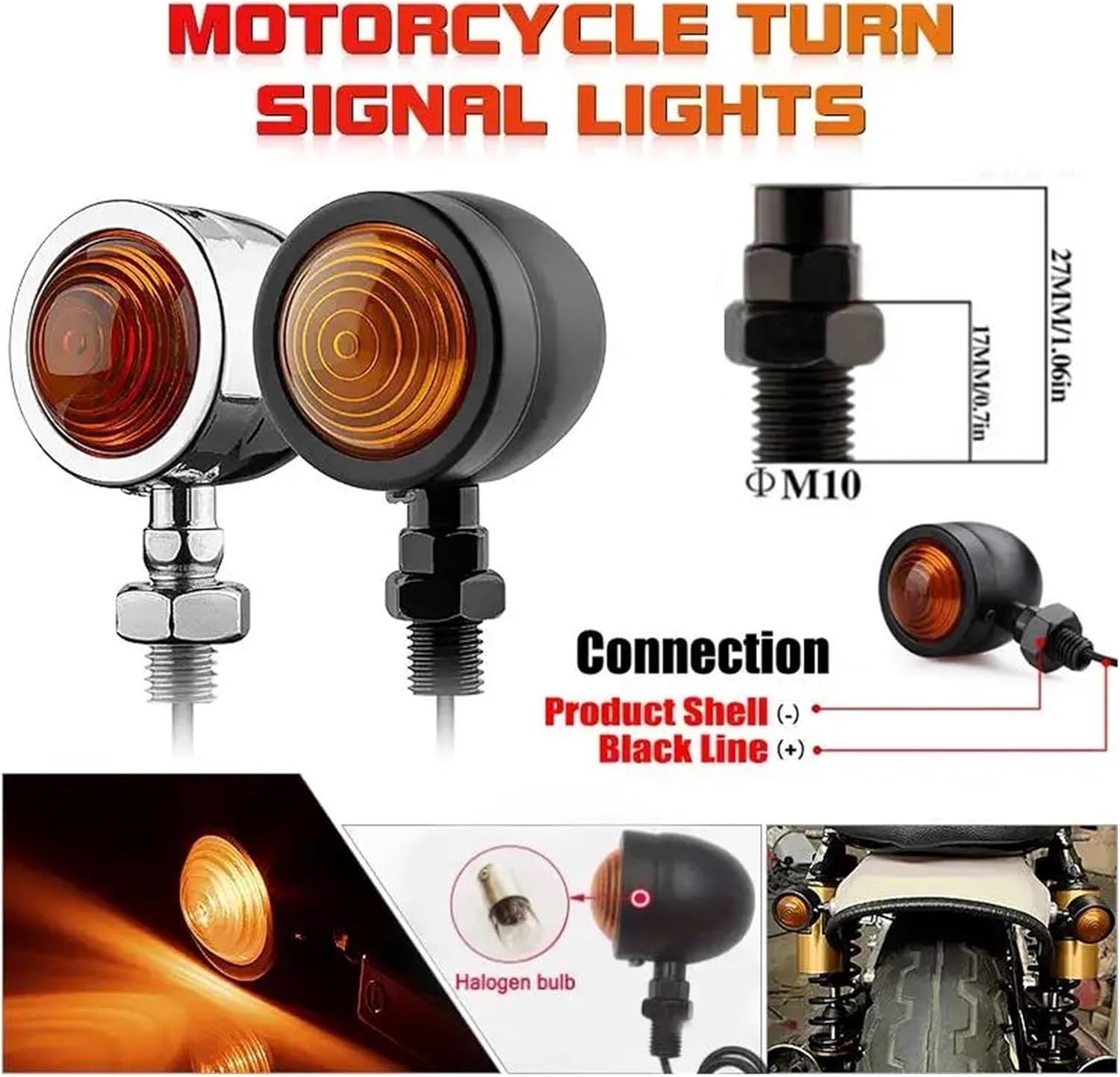 Generic Mini uniwersalne wskaźniki Dla Cafe Dla Racer Motocykl Lampa kierunkowskazu Chromowana bursztynowa Lampa przednia Moto Lampa tylna 12V 10mm