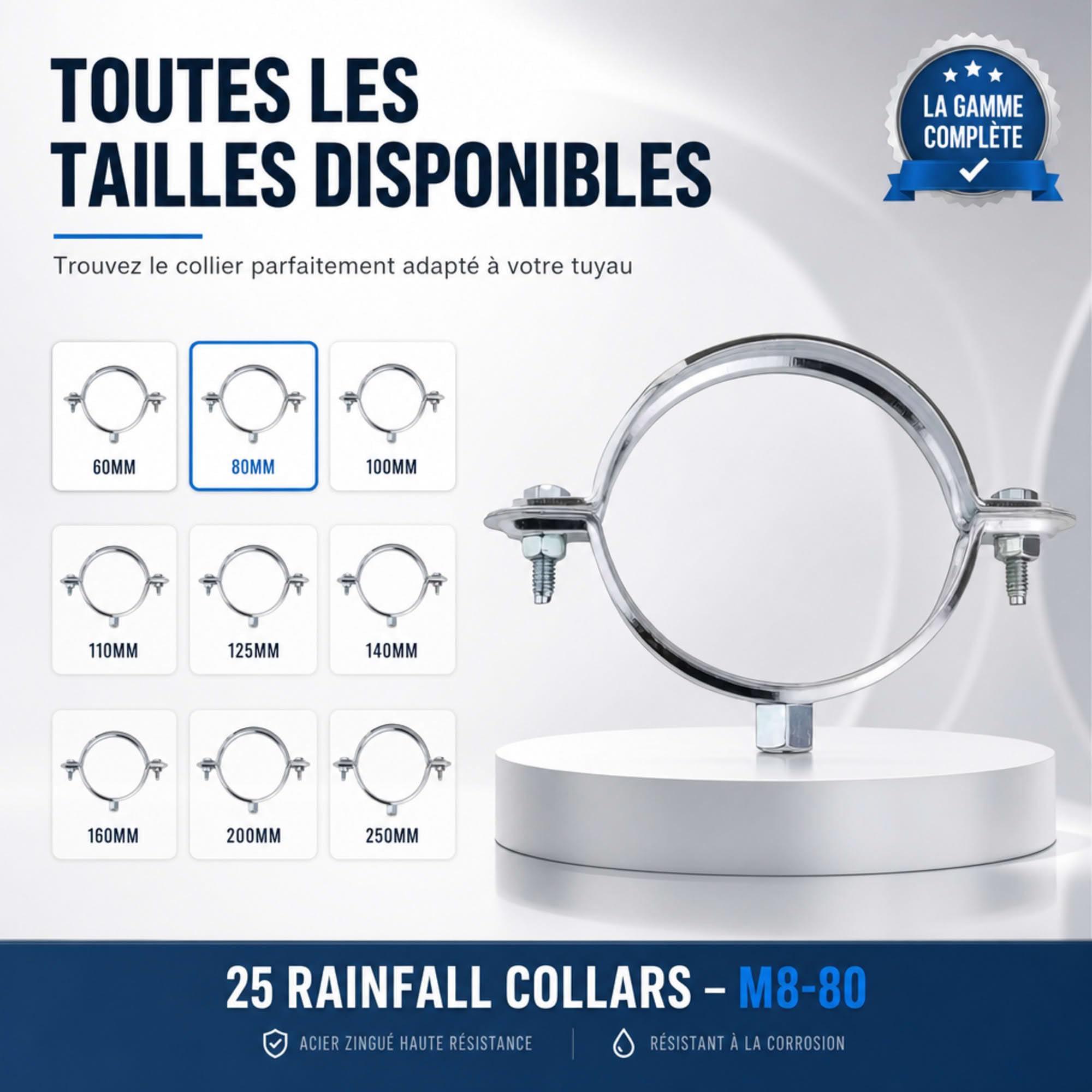 25 Colliers de Descente de Pluie - M8 - Diamètre 110 mm mm