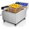 PULLAFUN Commercial Deep Fryer Countertop Stainless Steel 11L Electric Deep Fryer with Temperature Control Single Large Tank French Fries Restaurant Home Kitchen