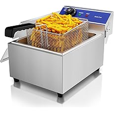 PULLAFUN Commercial Deep Fryer Countertop Stainless Steel 11L Electric Deep Fryer with Temperature Control Single Large Tank French Fries Restaurant Home Kitchen