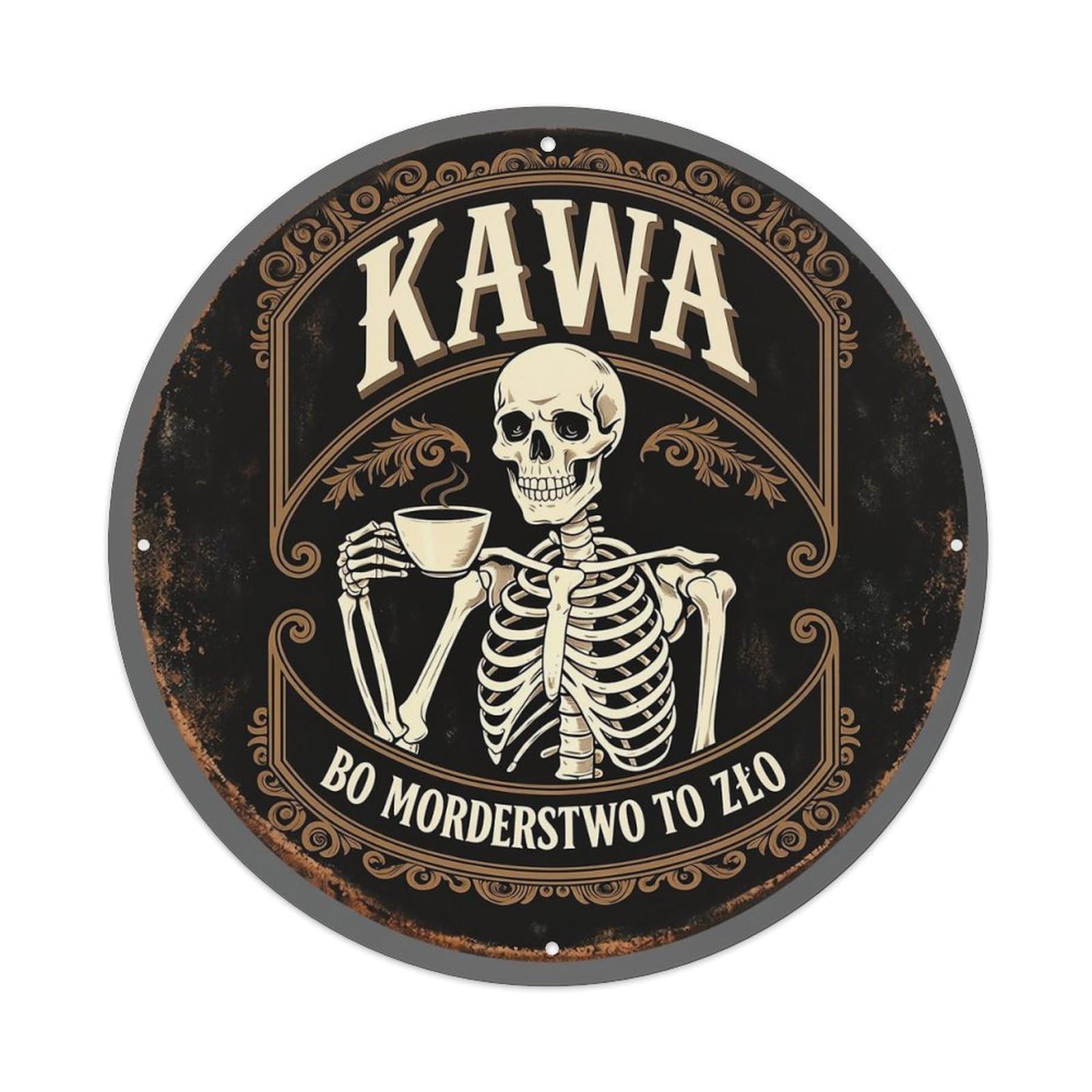 Skeleton Holding Coffee Cup Sign Tin Sign Metal Poster Vintage Metal Signs for Home Man Cave Bar Cafe Kitchen laundry room Wall Decorations 8x8 inches
