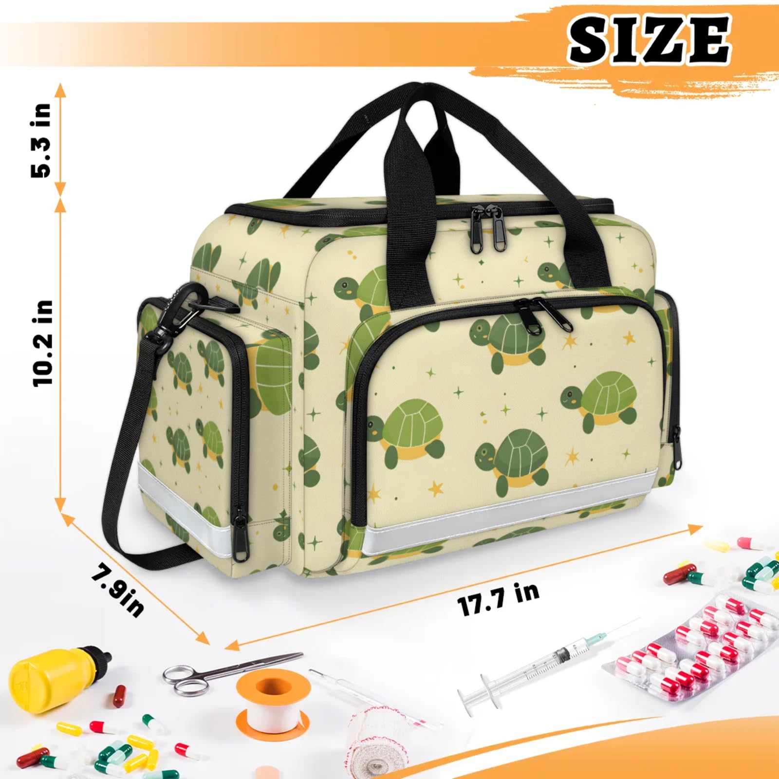 GzLeyigou First Aid Bags Empty, Green Turtles Emergency Bag First Aid Kit Multiple Compartment Kit Carrier On Call Trauma Bag For Paramedics Emergency Medical Supplies Kit