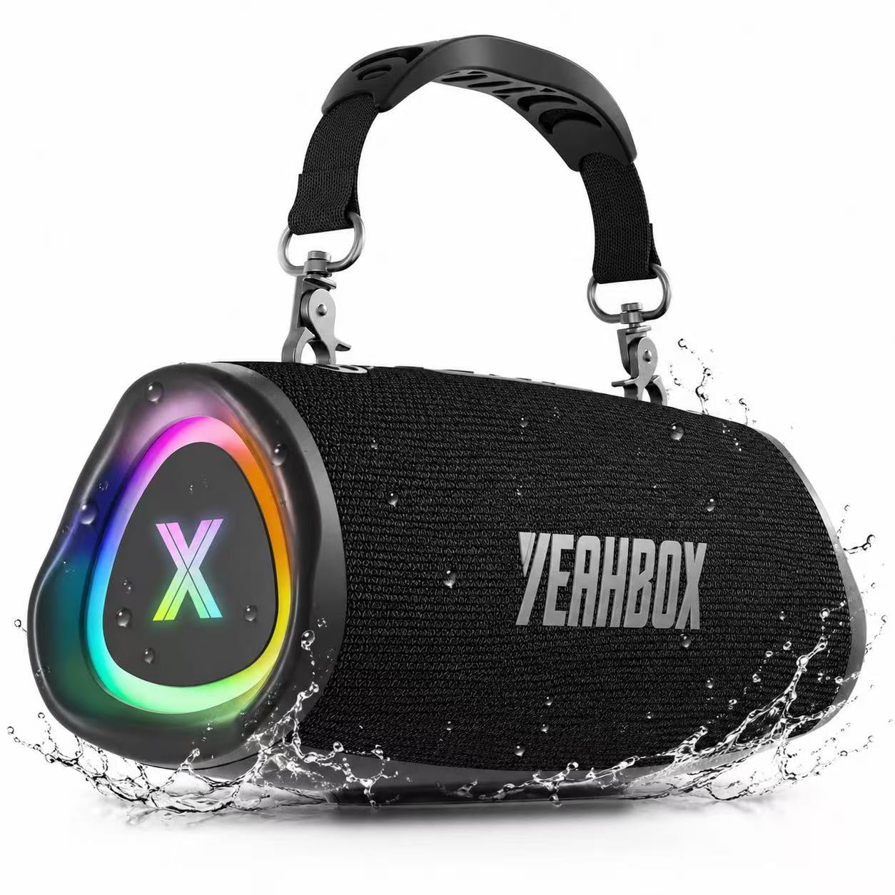 YEAHBOX Sonic Boom Pop Enceinte Bluetooth Portable 50W, Graves Puissantes, Haut-Parleur Racetrack, Tweeter 31 mm, DSP Audio, Bluetooth 5.3, USB/TF/AUX, Enceinte sans Fil Extérieur (Noir)