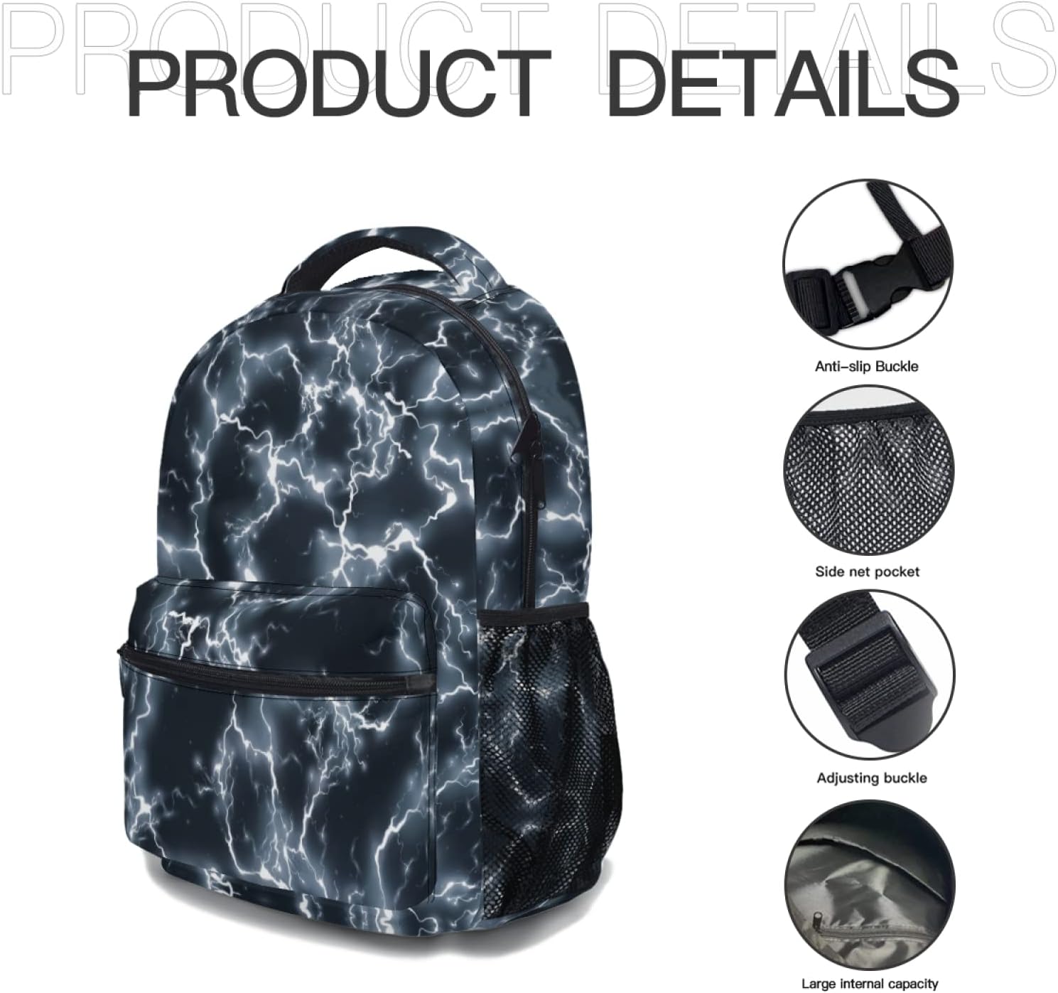 aportt Black Backpack for Boys Girls Cool Lightning Durable Casual Basic Kids Bookbag Lightweight School Bag for Teens Students Travel Daypack