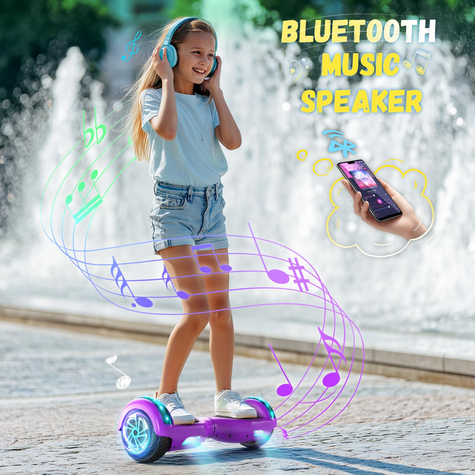 SISIGAD 6,5 pouces Scooter, hoverboard auto-équilibré avec haut-parleur Bluetooth et éclairage LED
