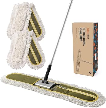 CLEANHOME 36" Commercial Dust Mop for Hardwood, Tiles, Marble Floors, Green | Floor Cleaning Heavy Duty, Long Handle, Hotel Gym Household Cleaning Supplies
