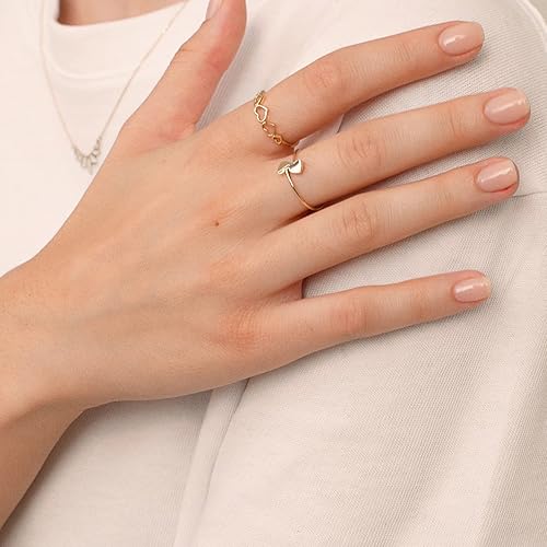 Miniatura 3 de Anillo de corazón de oro amarillo de 14 quilates anillos apilables de oro sólido de 14 quilates delicado anillo de corazón abierto de oro para mujer