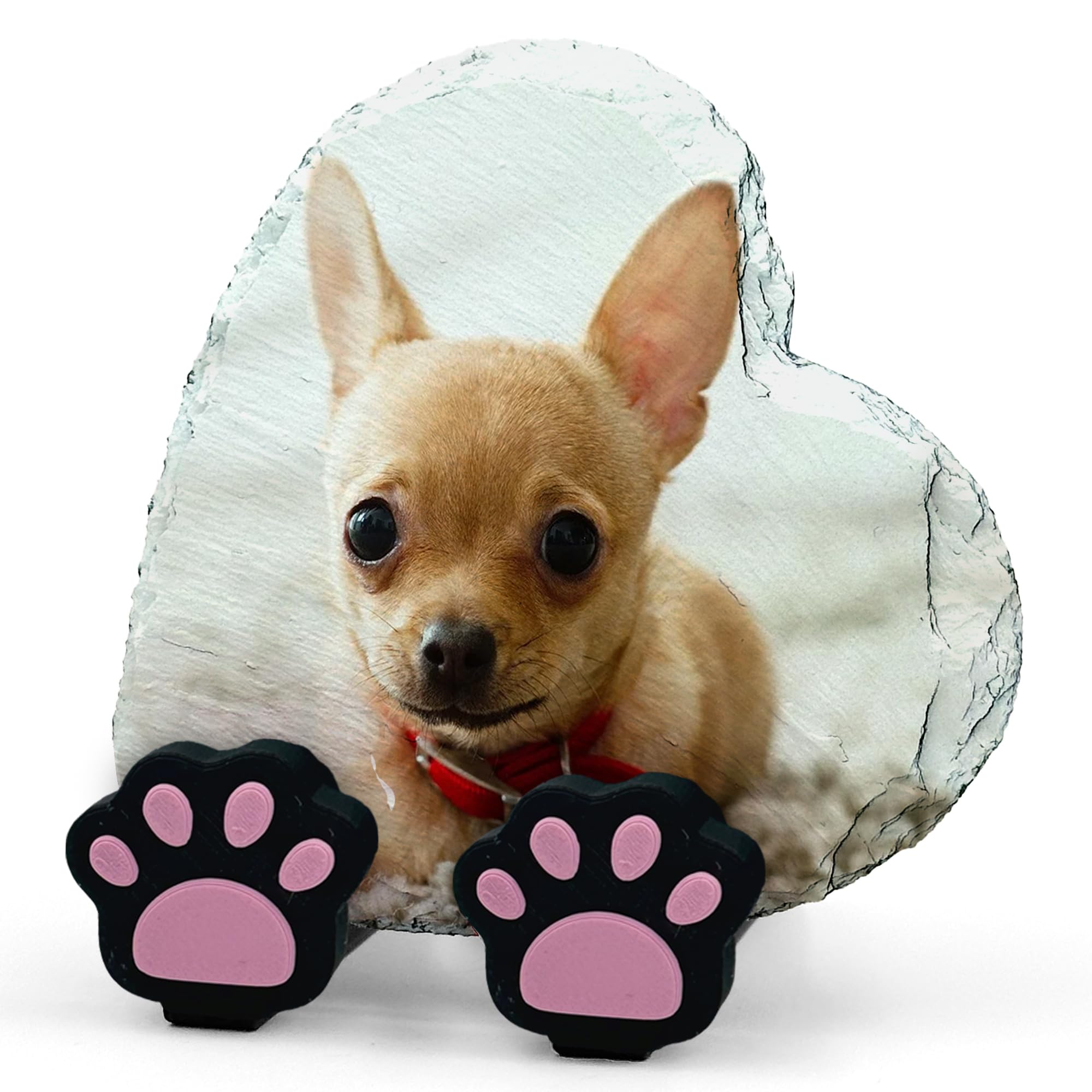 AMAZING Personalised Pet Memorial Heart Plaque with Photo and Text Heart Slate for Dog Cat with Paw Display Stand - Horizontal - Size 10x10 cm โ image 1