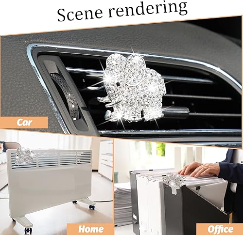 Miniatura 6 de Frienda Accesorios brillantes de automóvil para mujer, ambientador de automóvil con diseño de elefante, clip de ventilación con diamantes de