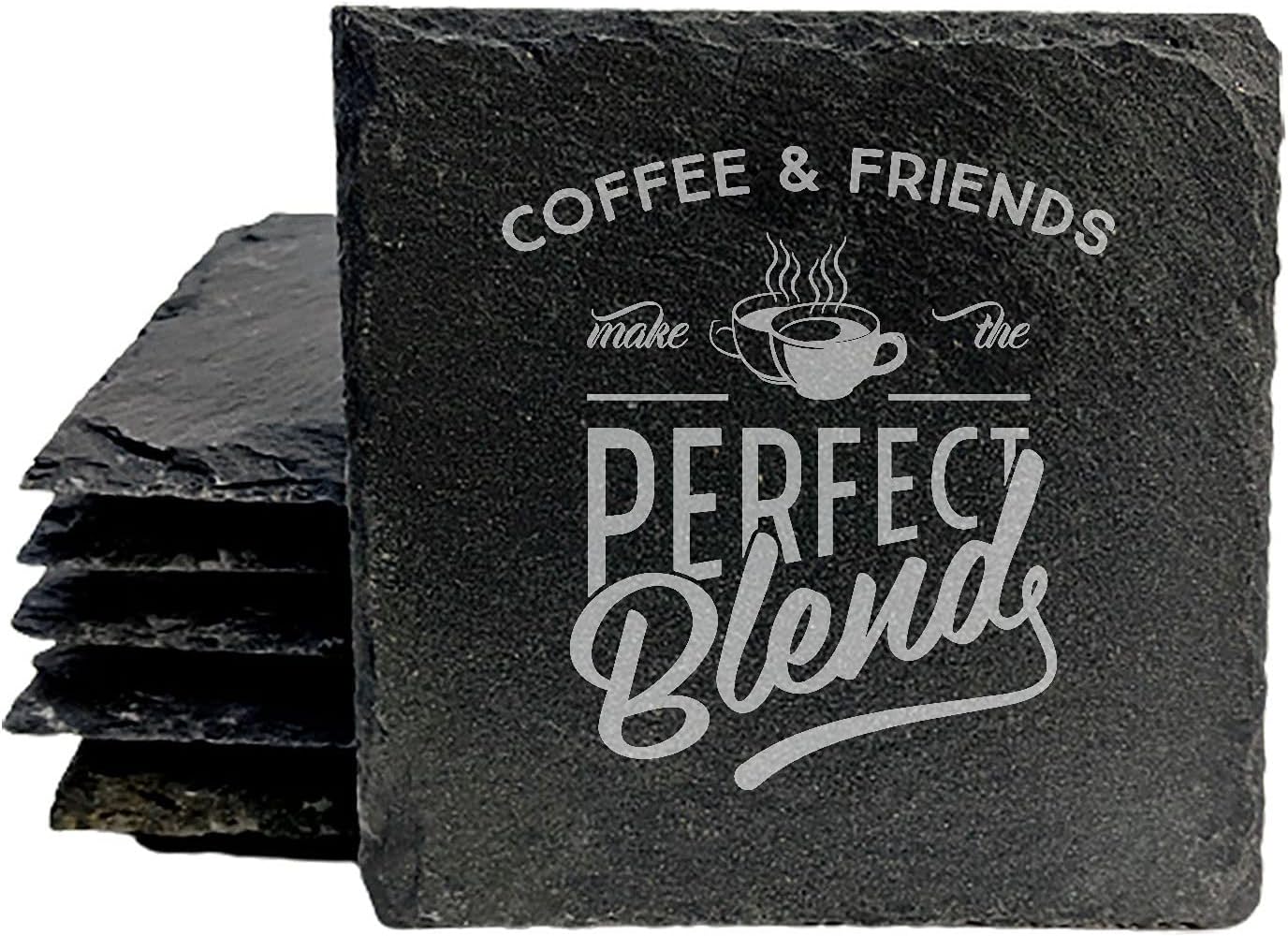 The Gift of Friendship & Coffee: Conversation-Starting Coffee & Friends Coasters - Square Slate - Set of 8